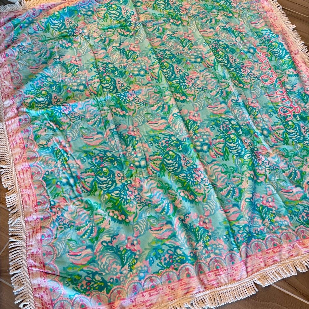 Lilly Pulitzer oversized beach towel blanket aqua la vista blue ibiza HUGE